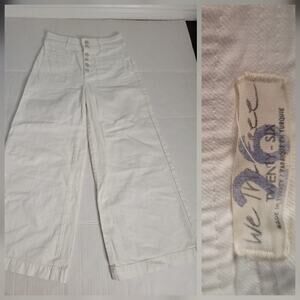 Free People Pants Womens 26 White Colette Wide Leg Culottes Cropped Button Fly